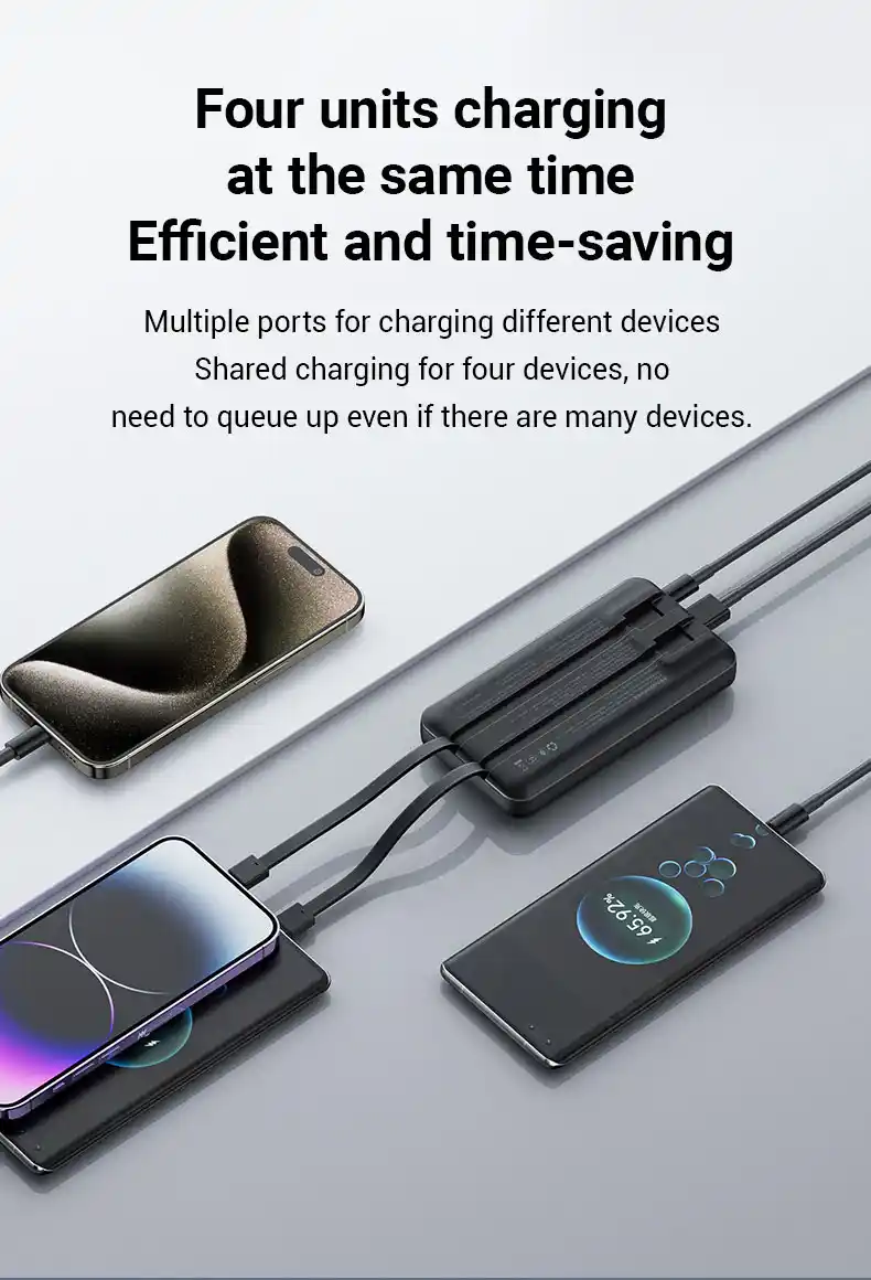 Chargeur Portable PluStar Power Bank avec Câble Intégré, Affichage Numérique, Capacité de la Batterie, 20000mAh, 22.5W, Convient pour iPhone 17, 16, 13 Pro Max Sansung S26, 25, 24 ULTRA 20000mAh PluStar Maroc DES