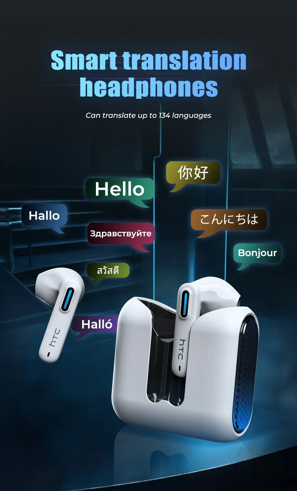 HTC NE49 Écouteurs de sport de traduction à dos ouvert, Support multi-langues, Écouteurs de sport de traduction ouverts arrière HTC NE49 avec prise en charge multilingue, écran à éclairage cyber, microphone intégré, conçus de manière ergonomique pour les casques de jeu Waffir.Ma HTC Maroc DES