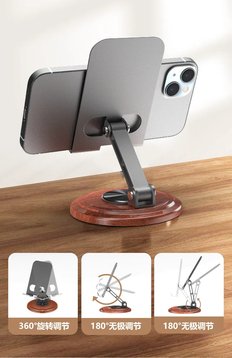 Support de téléphone portable de bureau rotatif 360 , texture bois, pliable, pour diffusion en direct, support de tablette en métal, cadeau, Support Bureau Waffir.Ma Support Maroc Des