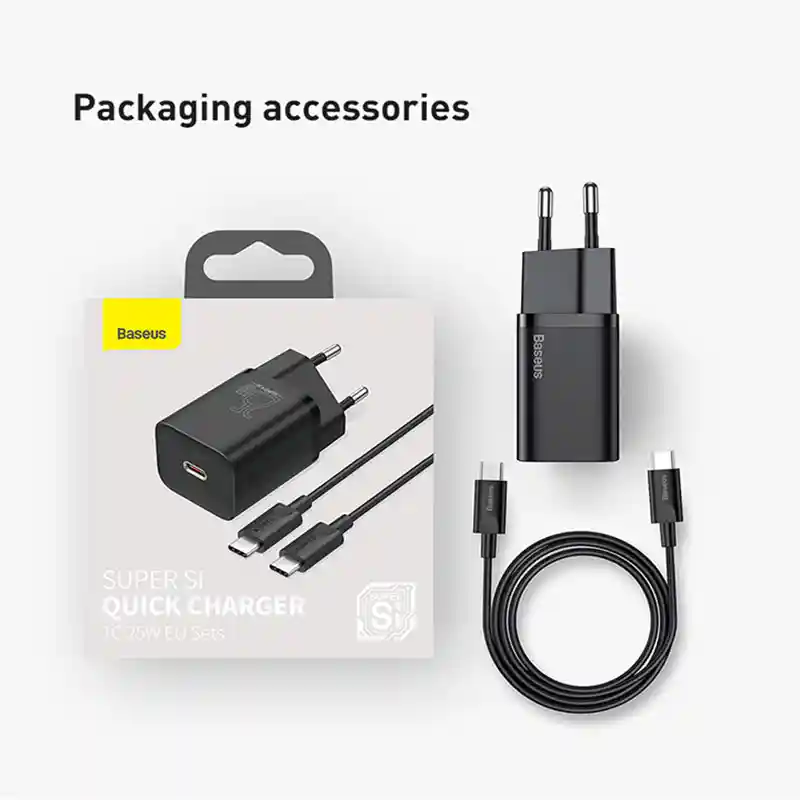Chargeur portable Baseus 25W USB-C avec charge rapide PD pour Iphone 16, 17 Pro MaX Samsung S23, S24 et Super Si, avec câble . Noir Waffir.Ma Baseus Maroc