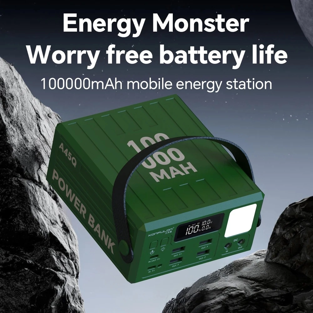 Konfulon Power Bank 100000mAh, 22.5W, LED, Konfulon A45Q 100000mAh Charge rapide, grande capacité, multi-ports, camping en plein air Waffir.Ma Konfulon PowerBank Maroc Des