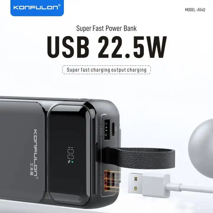 Konfulon Power Bank 20000mAh, Batterie Externe A54Q 20000mAh avec Charge Rapide 22.5W et Cables Integres Konfulon A54Q PD 20W Waffir.Ma Konfulon Maroc