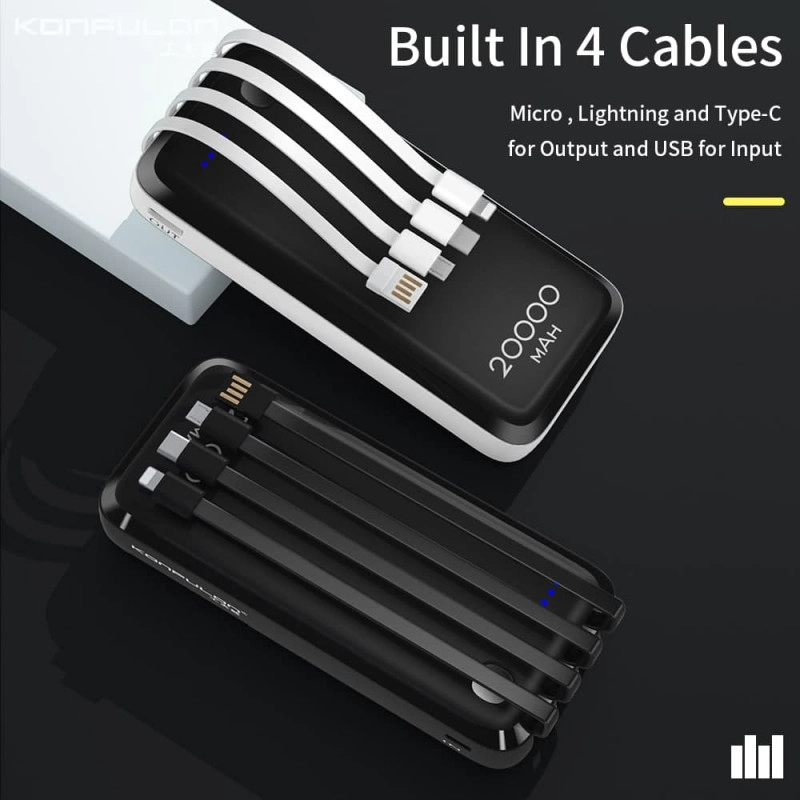 konfulon Power Bank 20000mAh A23Q ,PD 22.5W Fast Charge, 4 Câbles Intégrés konfulon A23Q Charge rapide QC3.0batterie externe Portable Waffir.Ma KOnfulon Maroc Des