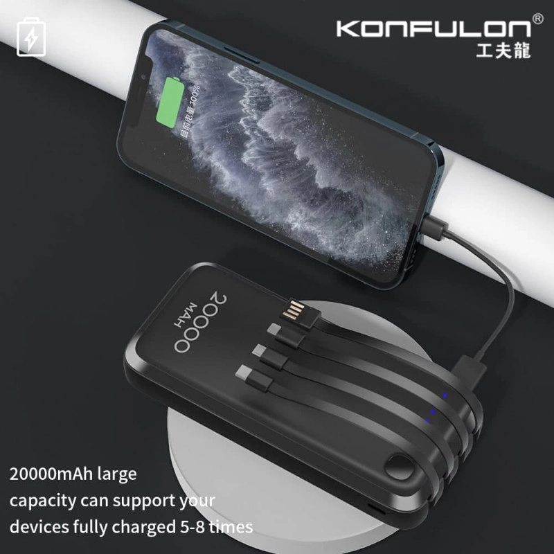 konfulon Power Bank 20000mAh A23Q ,PD 22.5W Fast Charge, 4 Câbles Intégrés konfulon A23Q Charge rapide QC3.0batterie externe Portable Waffir.Ma KOnfulon Maroc Des