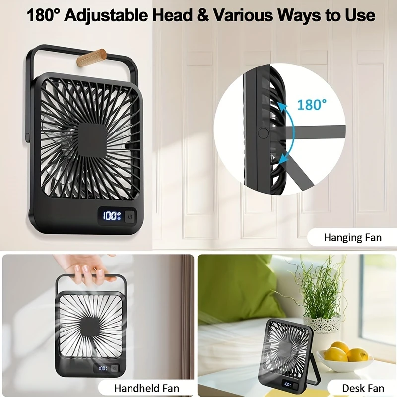 Ventilateur portable rechargeable, ventilateur à piles portable avec 5 vitesses, petit ventilateur silencieux, réglable pour bureau, chambre Waffir.Ma Ventilateur Maroc