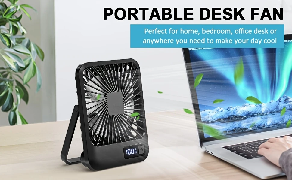 Ventilateur portable rechargeable, ventilateur à piles portable avec 5 vitesses, petit ventilateur silencieux, réglable pour bureau, chambre Waffir.Ma Ventilateur Maroc