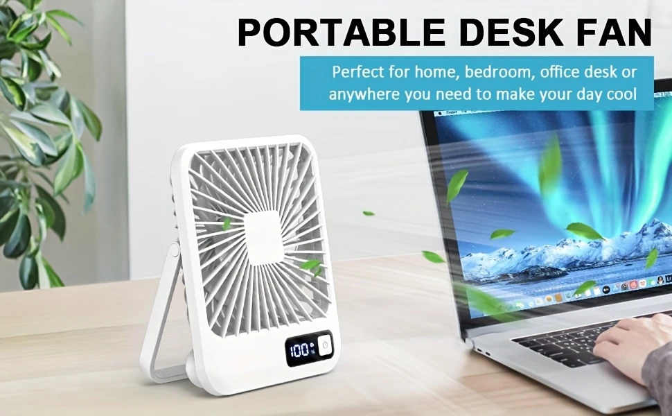 Ventilateur portable rechargeable, ventilateur à piles portable avec 5 vitesses, petit ventilateur silencieux, réglable pour bureau, chambre Waffir.Ma Ventilateur Maroc