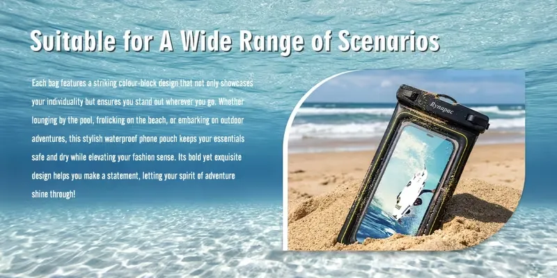 Pochette flottante éponge IPX8 pour téléphone, une coque de téléphone avec une bandoulière réglable, indispensable pour la plage, la natation, le ski, le rafting et le surf. Compatible avec iPhone 18/17/16 Pro Max, Smasung 26 Ultra .. Waffir.Ma Des