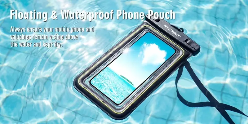 Pochette flottante éponge IPX8 pour téléphone, une coque de téléphone avec une bandoulière réglable, indispensable pour la plage, la natation, le ski, le rafting et le surf. Compatible avec iPhone 18/17/16 Pro Max, Smasung 26 Ultra .. Waffir.Ma Des