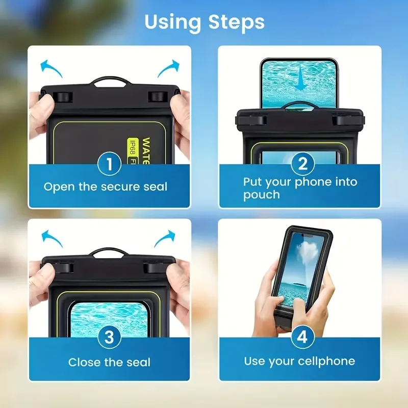 Pochette flottante éponge IPX8 pour téléphone, une coque de téléphone avec une bandoulière réglable, indispensable pour la plage, la natation, le ski, le rafting et le surf. Compatible avec iPhone 18/17/16 Pro Max, Smasung 26 Ultra .. Waffir.Ma Des