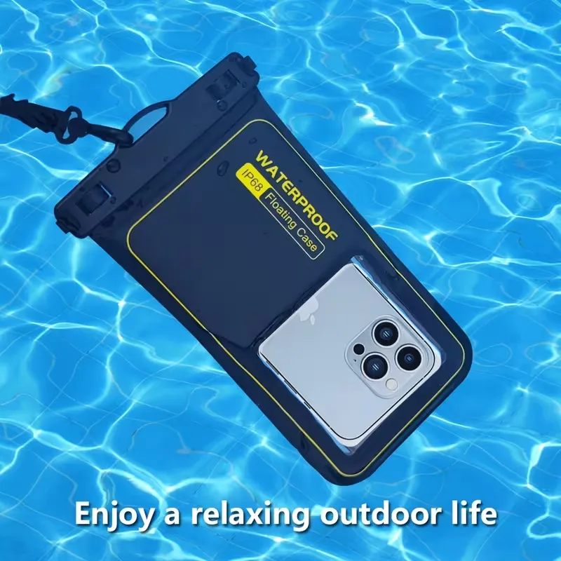 Pochette flottante éponge IPX8 pour téléphone, une coque de téléphone avec une bandoulière réglable, indispensable pour la plage, la natation, le ski, le rafting et le surf. Compatible avec iPhone 18/17/16 Pro Max, Smasung 26 Ultra .. Waffir.Ma Des