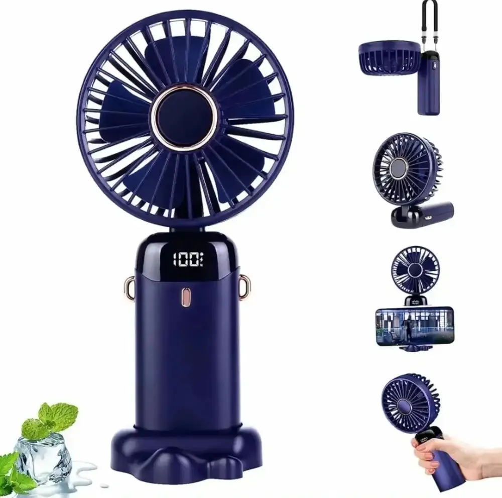 Ventilateur Mini Portable avec Affichage LED, Type C, 5 Vitesses , Pliable pour Utilisation Intérieur et Extérieur pour Bureau, Chambre à Coucher, Voyages, Camping Waffir.MA Ventilateur Maroc
