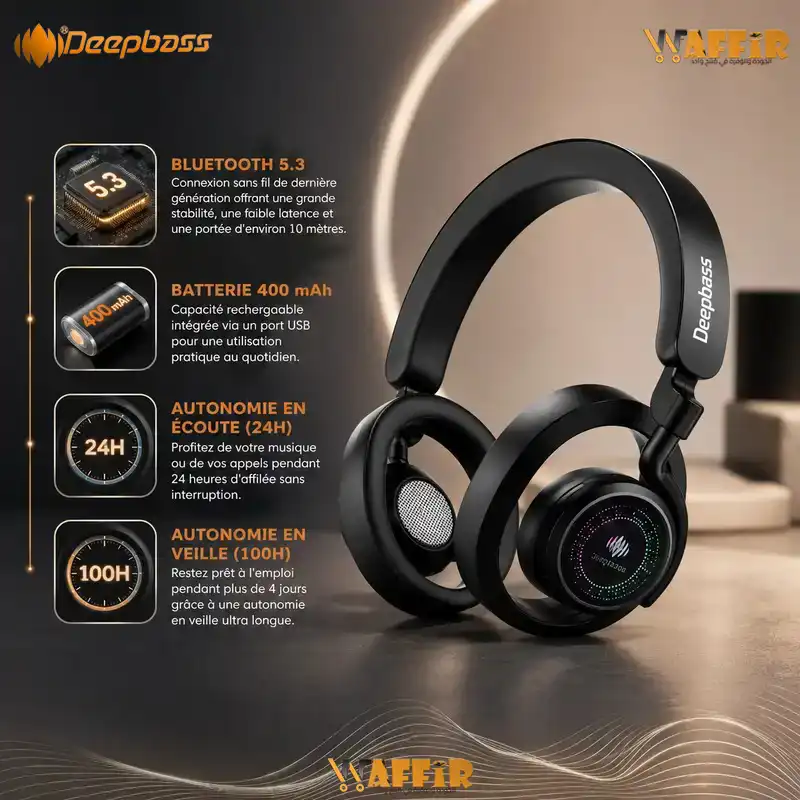 Casque Deepbass R28 Bluetooth RGB , Casque Gaming Deep Bass R28 Hi-Res, Style Urbain Waffir.Ma Deepbass Maroc Des