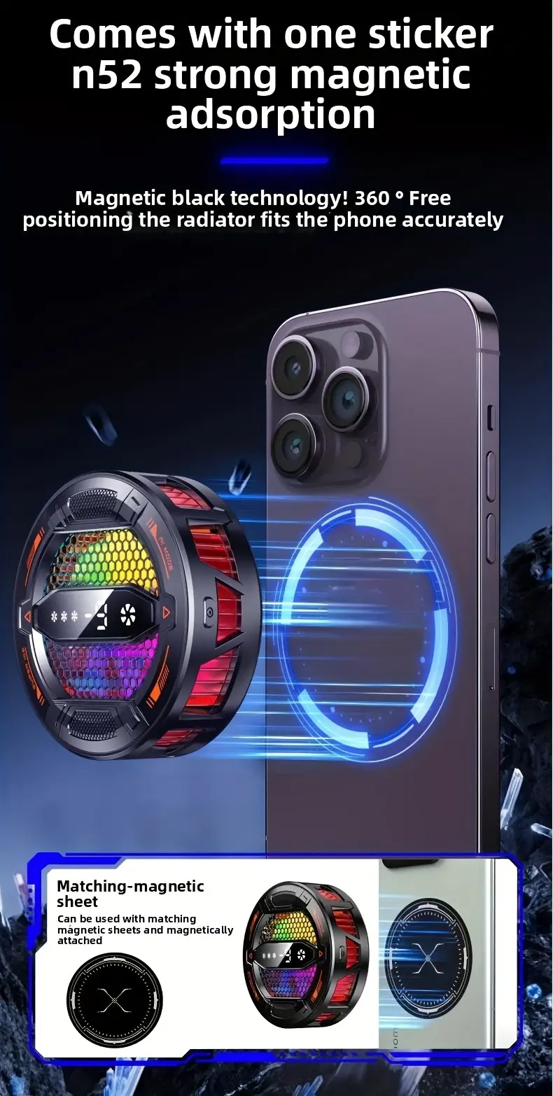 Refroidisseur de téléphone portable Cool Multicolor Light, refroidisseur magnétique à glace pour tablette, refroidisseur magnétique à semi-conducteur, refroidisseur intelligent à glace AI Maroc Des