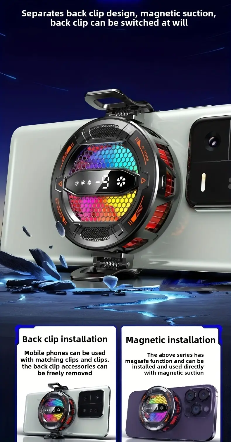 Refroidisseur de téléphone portable Cool Multicolor Light, refroidisseur magnétique à glace pour tablette, refroidisseur magnétique à semi-conducteur, refroidisseur intelligent à glace AI Maroc Des