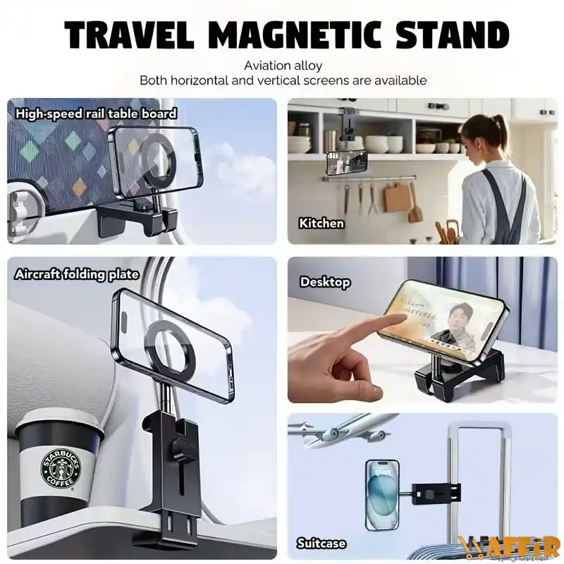 Support Téléphone Portable Rotatif de Bureau, Pliable, à Clipser, Facile à Utiliser avec Une Main, Mini Compact, Aimant à Forte Tension, Adapté à Divers Scénarios de Bureau Waffir.Ma Support Téléphone Maroc