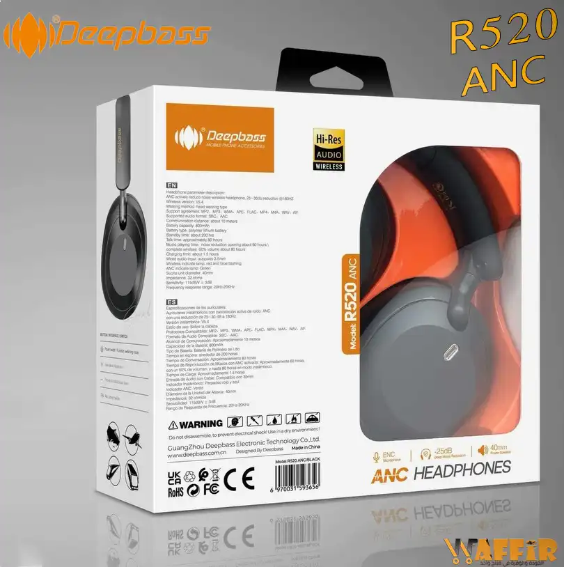 Casque Bluetooth Deepbass R520 ANC, Stéréo, Casque Sans Fil Deepbass R520 jusqu’à 80 Heures d’écoute Deepbass R510 Waffir.Ma DeepBass Maroc R