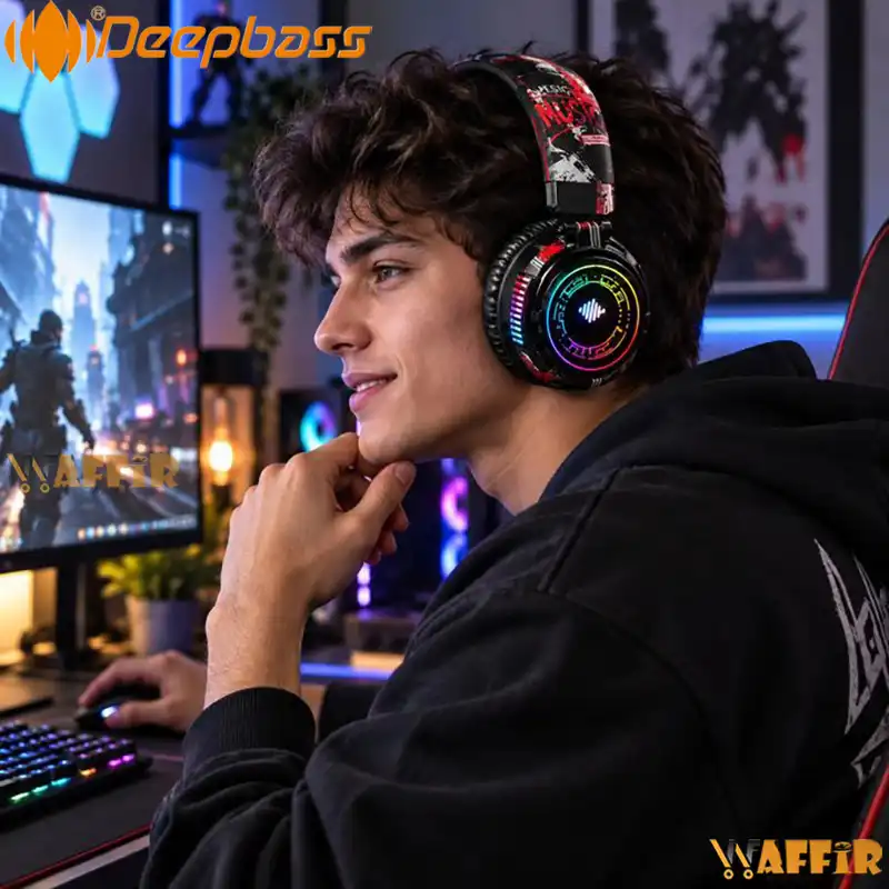 Casque DeepBass R25 Bluetooth RGB Graffiti Casque Gaming Deep Bass R25 Hi-Res, Style avec graffiti RGB Waffir.Ma DeepBass Maroc Noir
