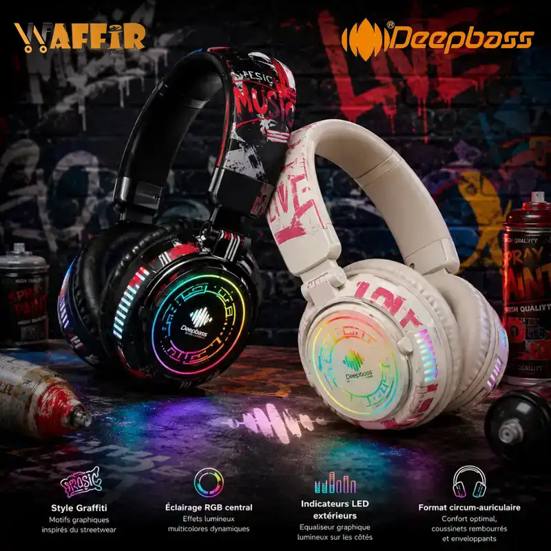 Deepbass R25 RGB Graffiti Style Wireless Headset Speakers, BT 5.3 V Deep bass R25 Casque Deepbass R25 RGB Graffiti Style Wireless Headset Speakers, BT 5.3 V Deep bass R25 Waffir.Ma DeepBass Maroc Des