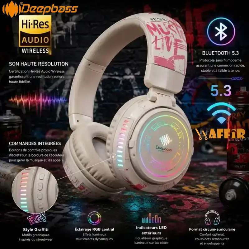 Deepbass R25 RGB Graffiti Style Wireless Headset Speakers, BT 5.3 V Deep bass R25 Casque Deepbass R25 RGB Graffiti Style Wireless Headset Speakers, BT 5.3 V Deep bass R25 Waffir.Ma DeepBass Maroc