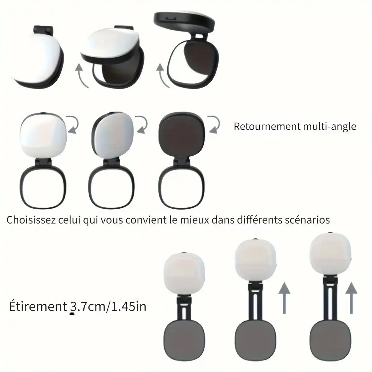 Miroir à Selfie Pliant Multifonctionnel, Outil Selfie , Mini Anneau Lumineux Mobile, Hauteur Réglable, Conception Magnétique, Parfait pour Prendre des Photos, Diffuser en Direct, Enregistrer Waffir.Ma DY06
