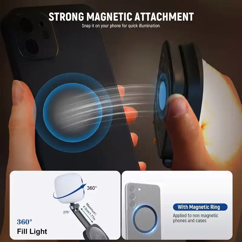 Miroir à Selfie Pliant Multifonctionnel, Outil Selfie , Mini Anneau Lumineux Mobile, Hauteur Réglable, Conception Magnétique, Parfait pour Prendre des Photos, Diffuser en Direct, Enregistrer Waffir.Ma DY06