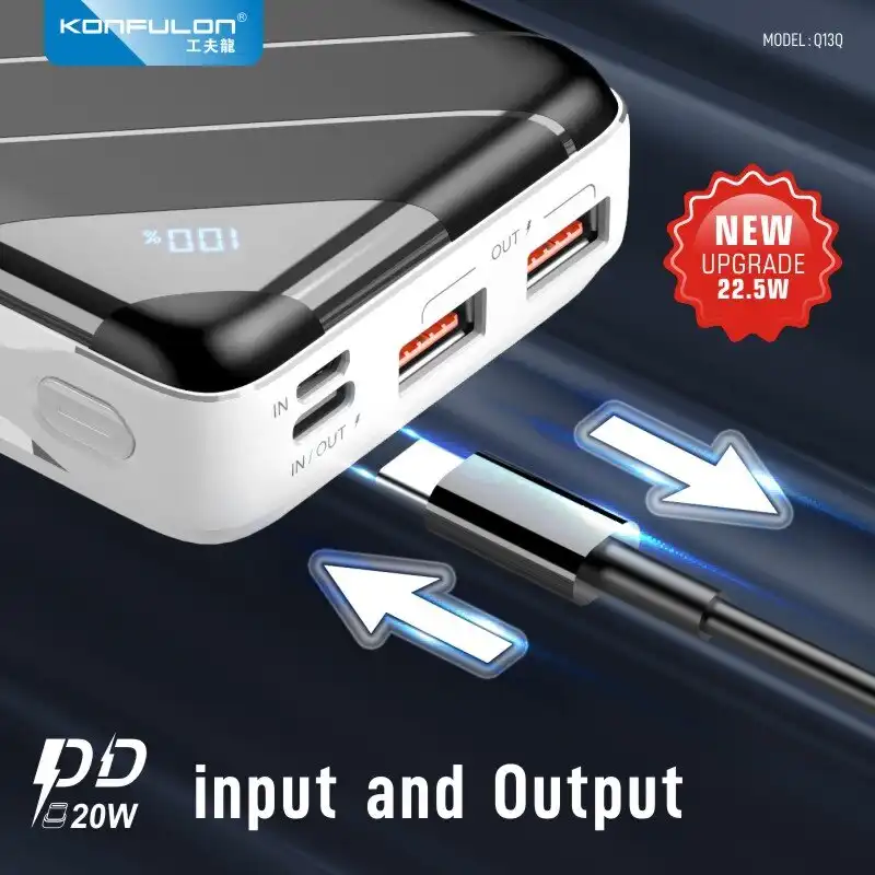 Konfulon Power Q13Q KONFULON Q13P Power-Bank-20000mAh-PD-20W-charge-rapide-QC3-0-22-5W-batterie-externe-Portable-Power-Bank q13q WAFFIR.MA KONFULON MAROC 2027 (7)