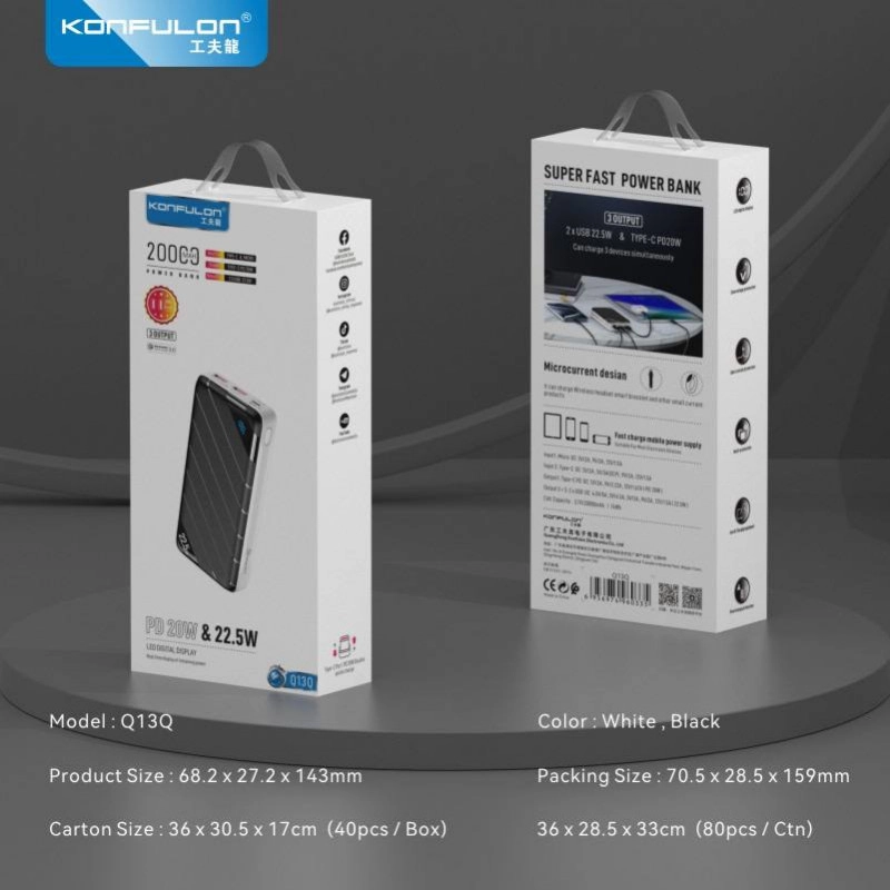 Konfulon Power Q13Q KONFULON Q13P Power-Bank-20000mAh-PD-20W-charge-rapide-QC3-0-22-5W-batterie-externe-Portable-Power-Bank q13q WAFFIR.MA KONFULON MAROC 2027 (7)