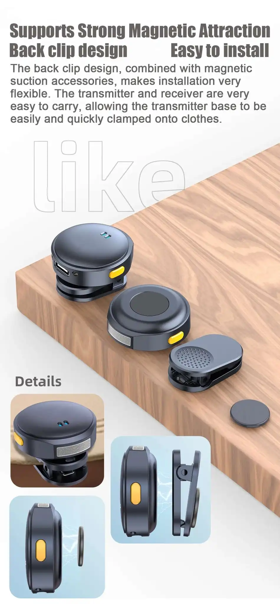 Microphone Lavalier Mini Sans Fil Compatible iPhone Android, Design Magnétique à Clipser, Interface USB-C + Lightning et Fonction de Réduction de Bruit Waffir.Ma Microphone Maroc