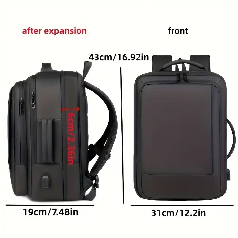 Sac à dos Expansion pour ordinateur portable, sac à dos de voyage d'affaires, sac à dos universitaire unisexe, adapté aux ordinateurs portables et notebooks de 15,6 pouces Sac à dos business Expansion +6 CM Maroc