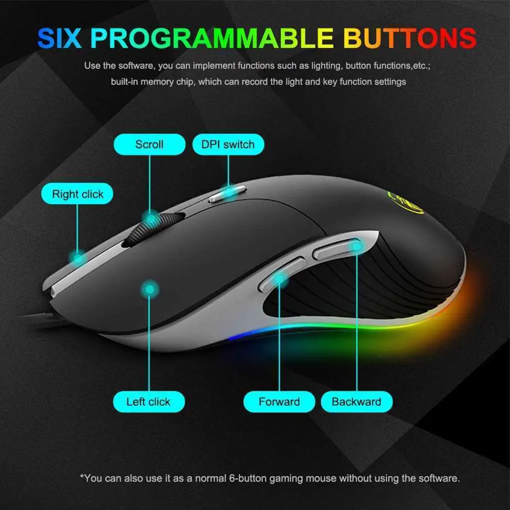 IMice-X6 souris de jeu ergonomique filaire, 6400 DPI, rétro-éclairage LED, USB, pour ordinateur PC et portable Gamer Pro Waffir-Maroc