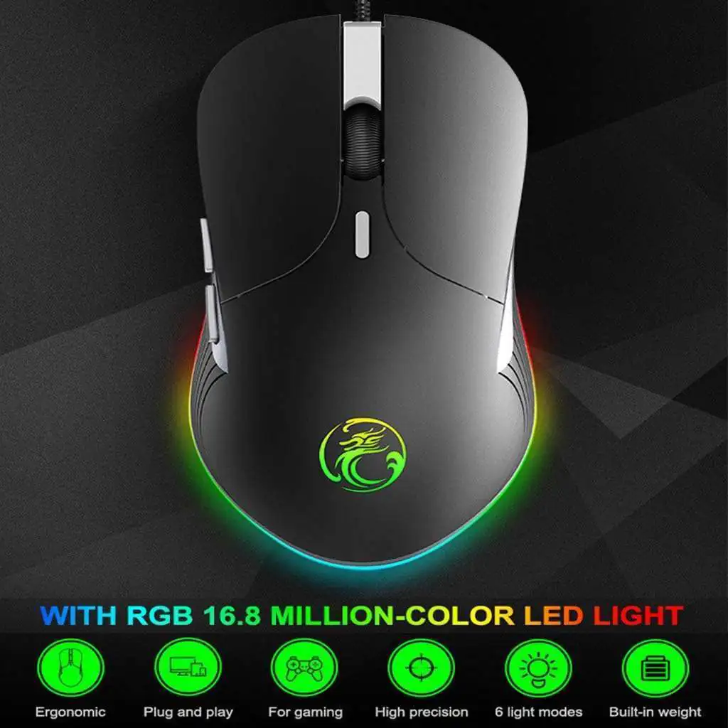 IMice-X6 souris de jeu ergonomique filaire, 6400 DPI, rétro-éclairage LED, USB, pour ordinateur PC et portable Gamer Pro Waffir-Maroc