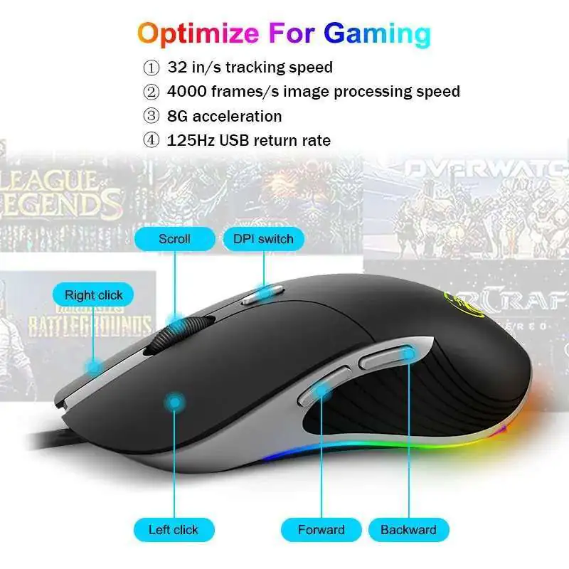 IMice X6 souris de jeu ergonomique filaire, 6400 DPI, rétro-éclairage LED, USB, pour ordinateur PC et portable iMICE X6 Gamer Pro WAFFIR-MAROC