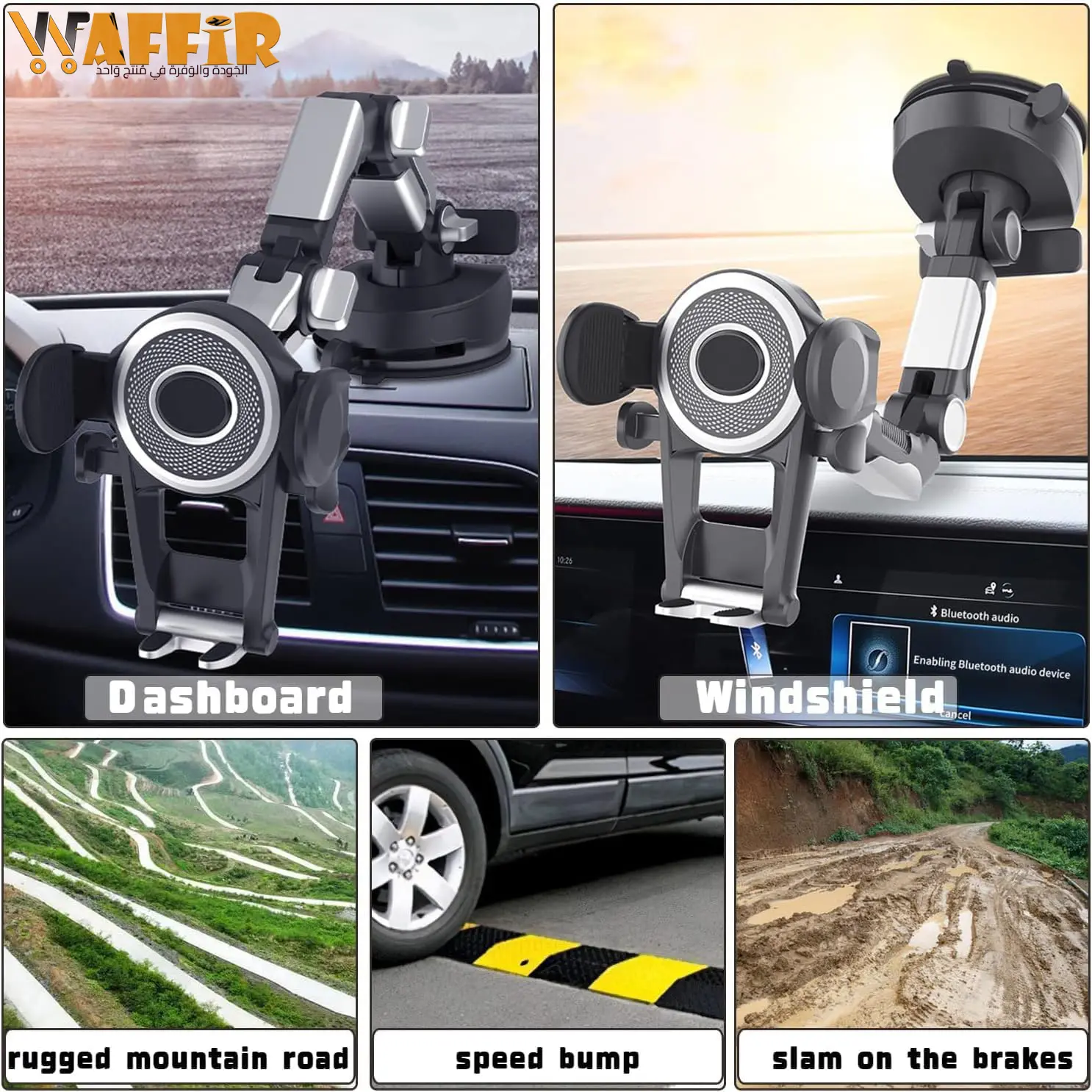 Support de téléphone de voiture et Camion avec ventouse, Montage à prise forte pour un placement sécurisé sur le tableau de Bord WAFFIR.MA Support Holder Maroc Des