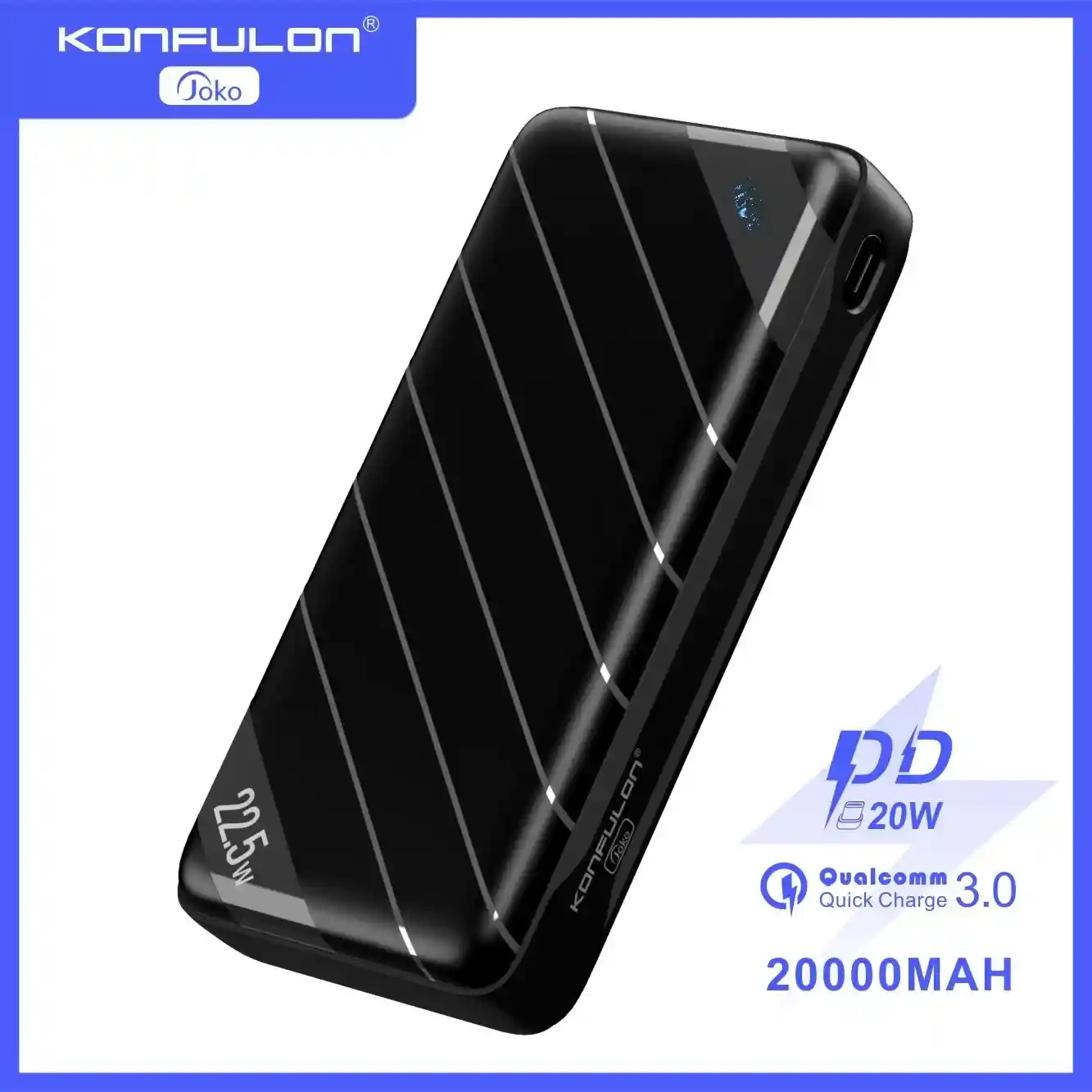 Power Bank Konfulon 20000mAh PD 22.5W charge rapide QC3.0 20W batterie Externe Portable PowerBanK Konfulon Q13P pour Samsung 226 ULTRA iPhone 17 PRO MAX Xiaomi WAFFIR.MA KONFULON MAROC 2026