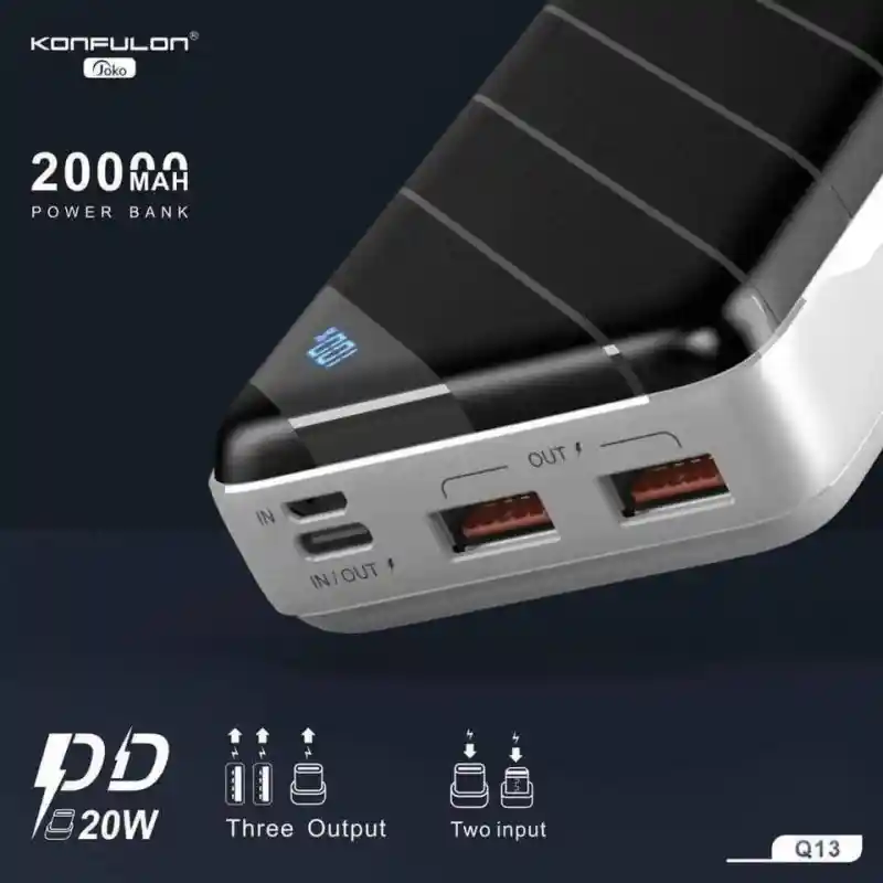Power Bank Konfulon 20000mAh PD 22.5W charge rapide QC3.0 20W batterie Externe Portable PowerBanK Konfulon Q13P pour Samsung 226 ULTRA iPhone 17 PRO MAX Xiaomi WAFFIR.MA KONFULON MAROC 2026