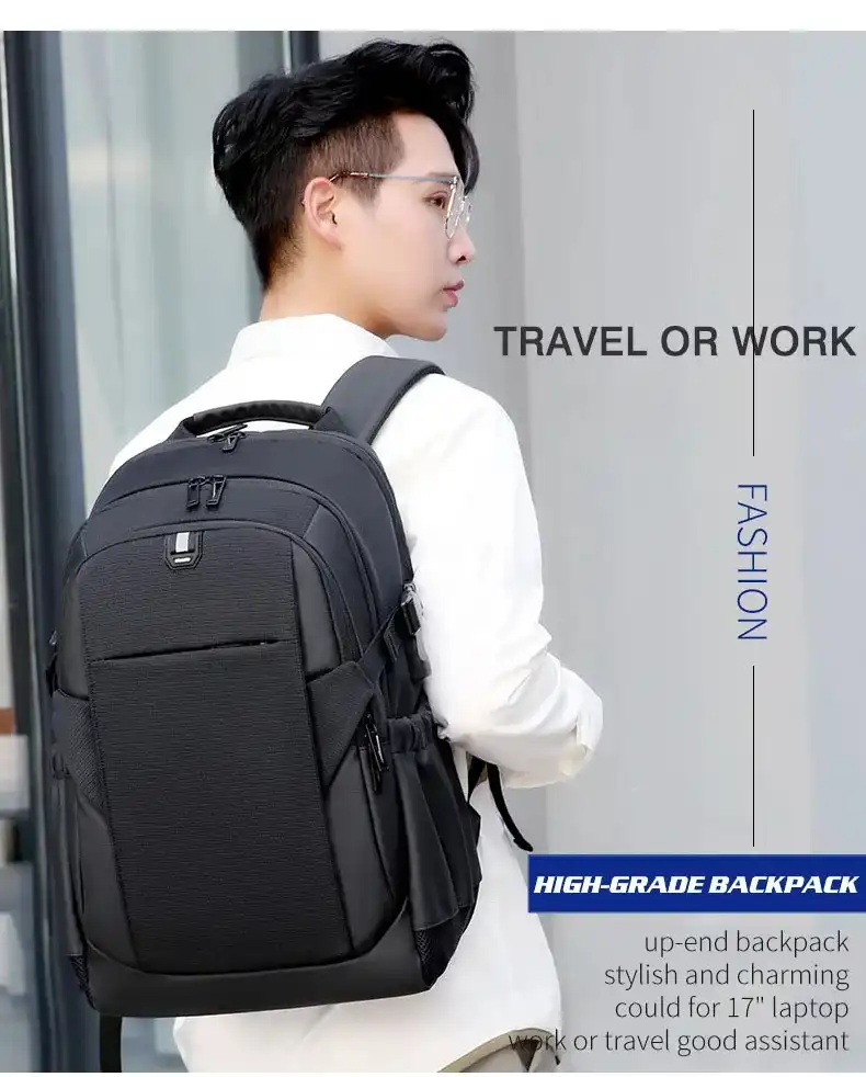 Cartable pc portable Sac à dos Business étanche pour ordinateur portable pour hommes et femmes , sac d'école vintage, chargement USB, sac à dos suisse, sac à dos de voyage, 15.6 17 pouces Waffir.Ma SAC 