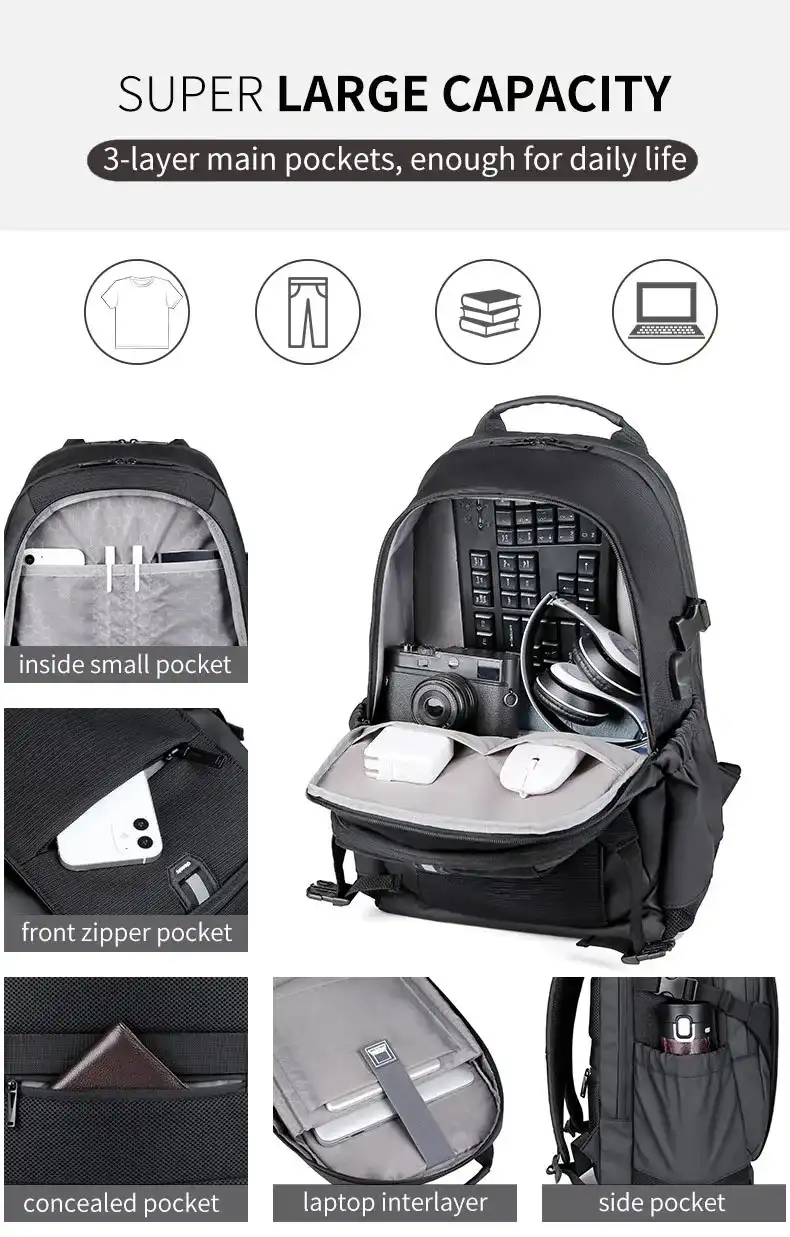 Cartable pc portable Sac à dos Business étanche pour ordinateur portable pour hommes et femmes , sac d'école vintage, chargement USB, sac à dos suisse, sac à dos de voyage, 15.6 17 pouces Waffir.Ma SAC 