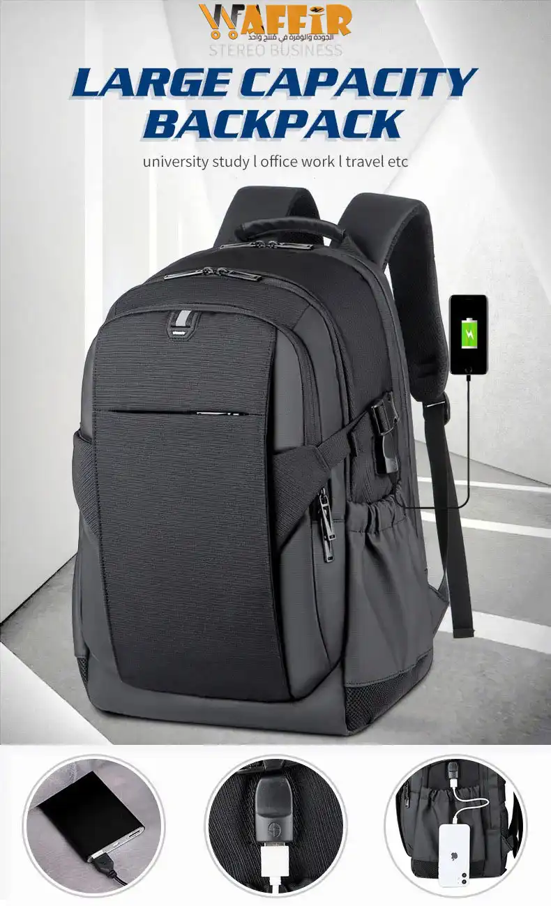 Cartable pc portable Sac à dos Business étanche pour ordinateur portable pour hommes et femmes , sac d'école vintage, chargement USB, sac à dos suisse, sac à dos de voyage, 15.6 17 pouces Waffir.Ma SAC 