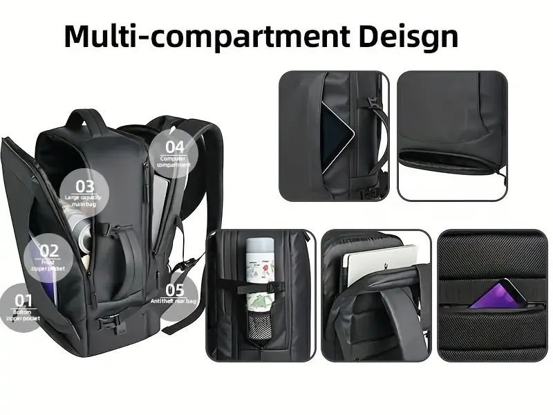 Sac à dos pour ordinateur portable multifonctionnel et extensible de grande capacité pour les affaires et les déplacements décontractés, adapté aux hommes et aux femmes Waffir.Ma Sac Affiare Des