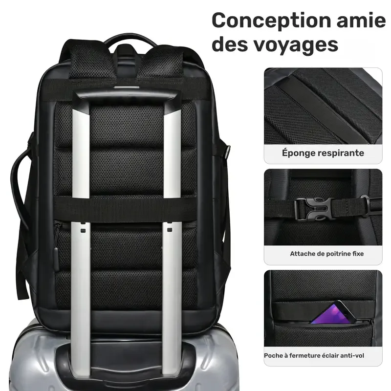 Sac à dos pour ordinateur portable multifonctionnel et extensible de grande capacité pour les affaires et les déplacements décontractés, adapté aux hommes et aux femmes Waffir.Ma Sac Affiare Des